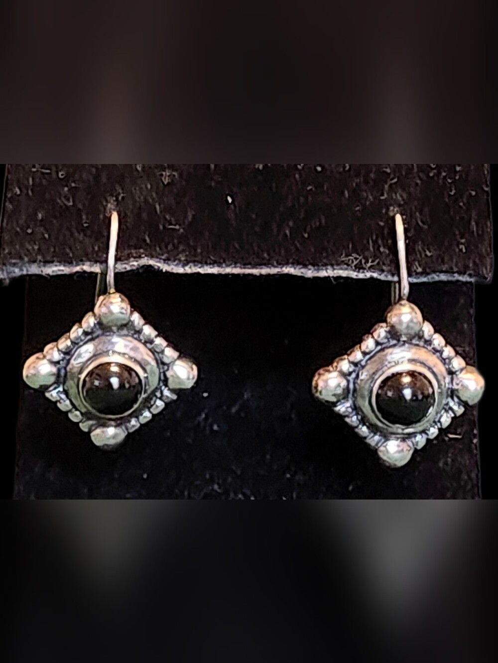 Vintage Onyx & 925 Sterling Silver Dangle Earrings